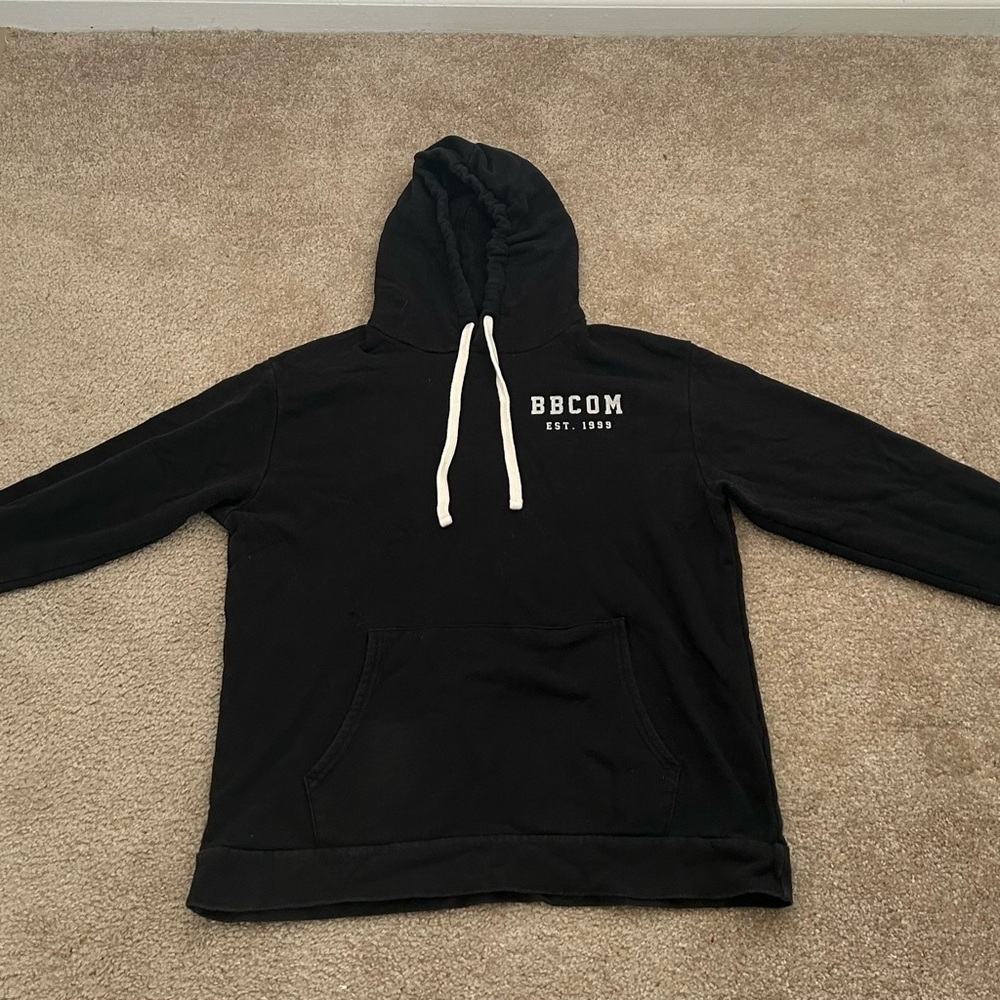 Black BBCOM Hoodie with White Drawstrings